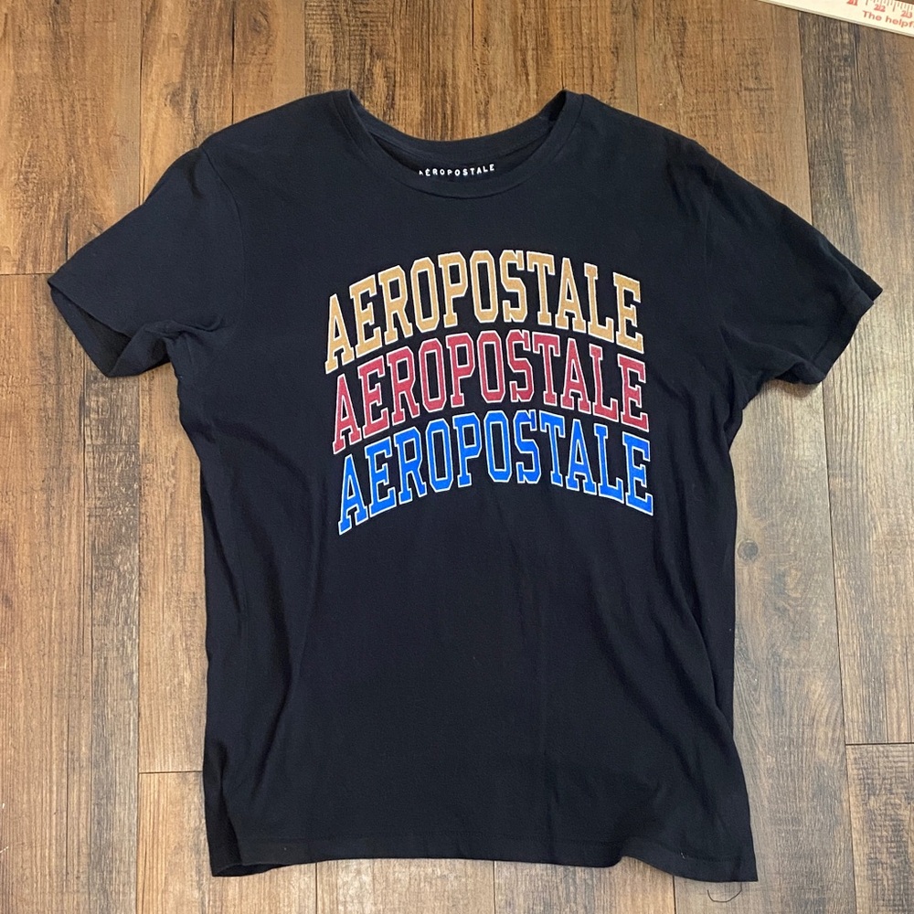 Aeropostale Black T-Shirt with White Neckline Logo